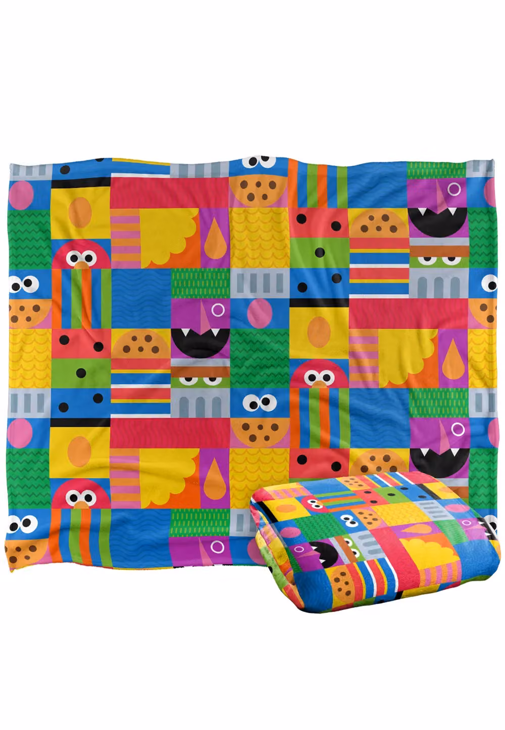 Sesame Street Squares Silky Touch Super Soft Fluffy Throw Blanket, White and Multicolour, W: 152 cm, D: 127 cm – 2