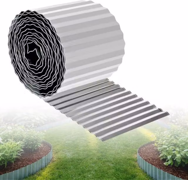 Trendi Heavy Duty Galvanised Steel Lawn Edging, Silver, 5 Metres