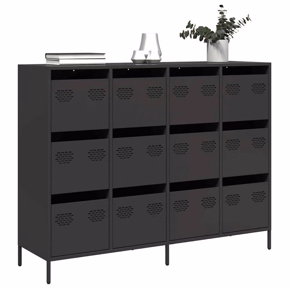 Berkfield Home Black Industrial Sideboard in Matt Cold-rolled Steel, W/D/H: 135 x 39 x 103.5 cm – 2