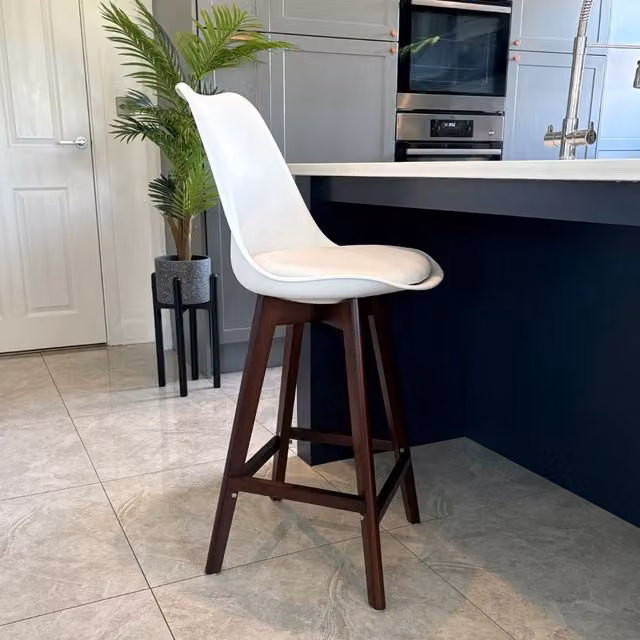Fusion Living Soho Bar Stool in White with Dark Wood Legs
