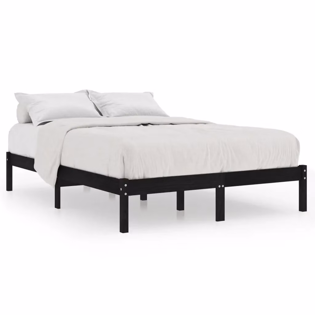 Berkfield Home Modern Black Solid Pine Wood Bed Frame W: 150 cm, D: 200 cm – 2
