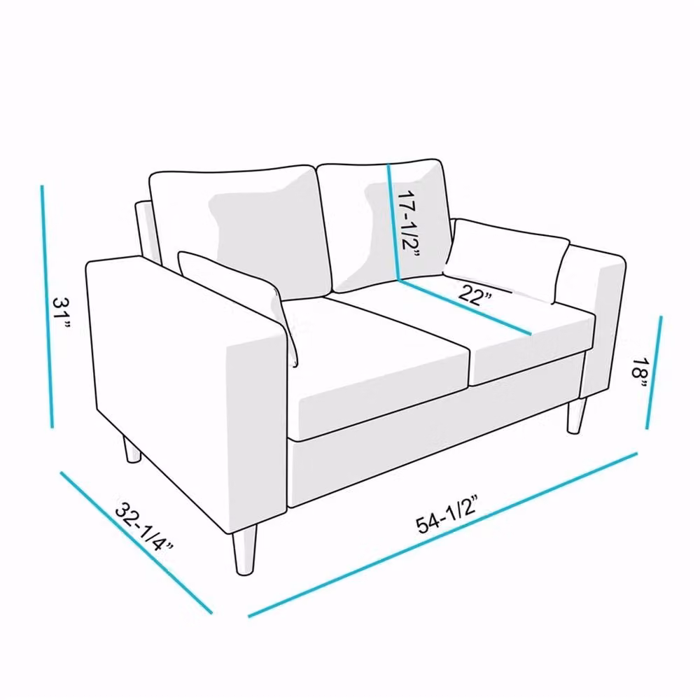 FORGEVIO Grey 2 Seater Linen Fabric Sofa with Metal Frame and Scatter Cushions – 2