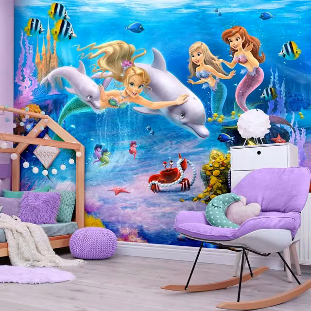Walltastic Magical Mermaids Wall Mural in Blue and Multicolour, W: 243.84 cm, H: 304.8 cm