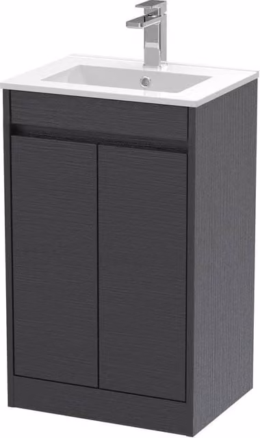 Balterley Modern 2 Door Freestanding Bathroom Vanity Unit with Basin and LED Lighting, Graphite Grey, W/D/H: 52 x 39.5 x 83.5 cm