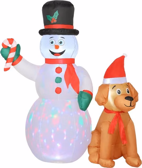 Outsunny 6ft Christmas Inflatable Snowman and Dog Decoration with Built-in LED and Flashing Lights for Indoor and Outdoor Use