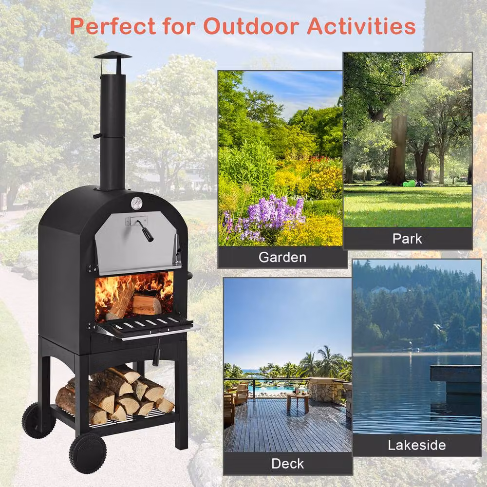 Costway Portable Wood-fired Outdoor Pizza Oven and Patio Grill in Black – 6