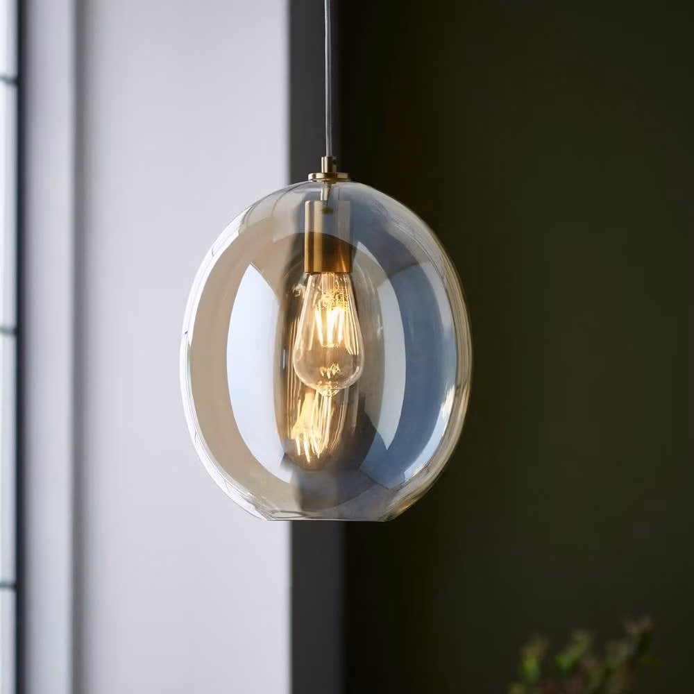 Netlighting Kelda Oval Dome Pendant Light in Gold and Brass with Champagne Lustre Glass, E27 – 2