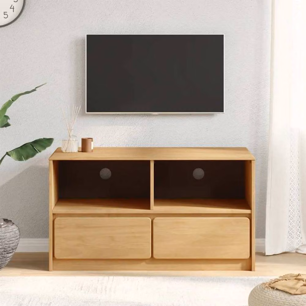 Berkfield Home SAUDA Oak TV Cabinet in Brown, Solid Wood Pine, W/D/H: 99 x 43 x 55 cm – 2
