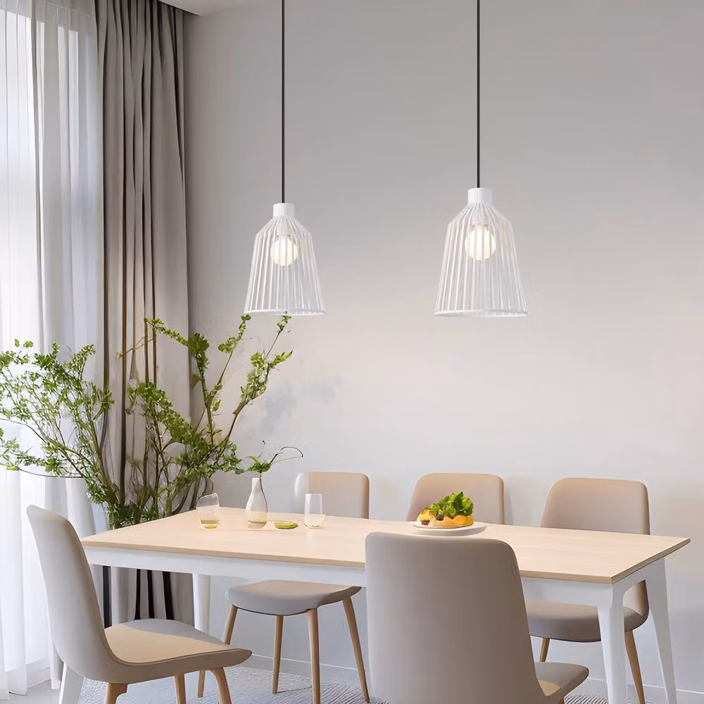 Harper Living White Metal Cage Pendant Ceiling Light with Adjustable Height and E27 Cap – 2