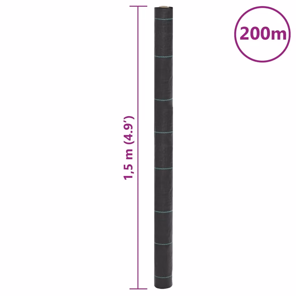 Berkfield Home Black Weed Membrane, W: 1.5 m, L: 200 m – 4
