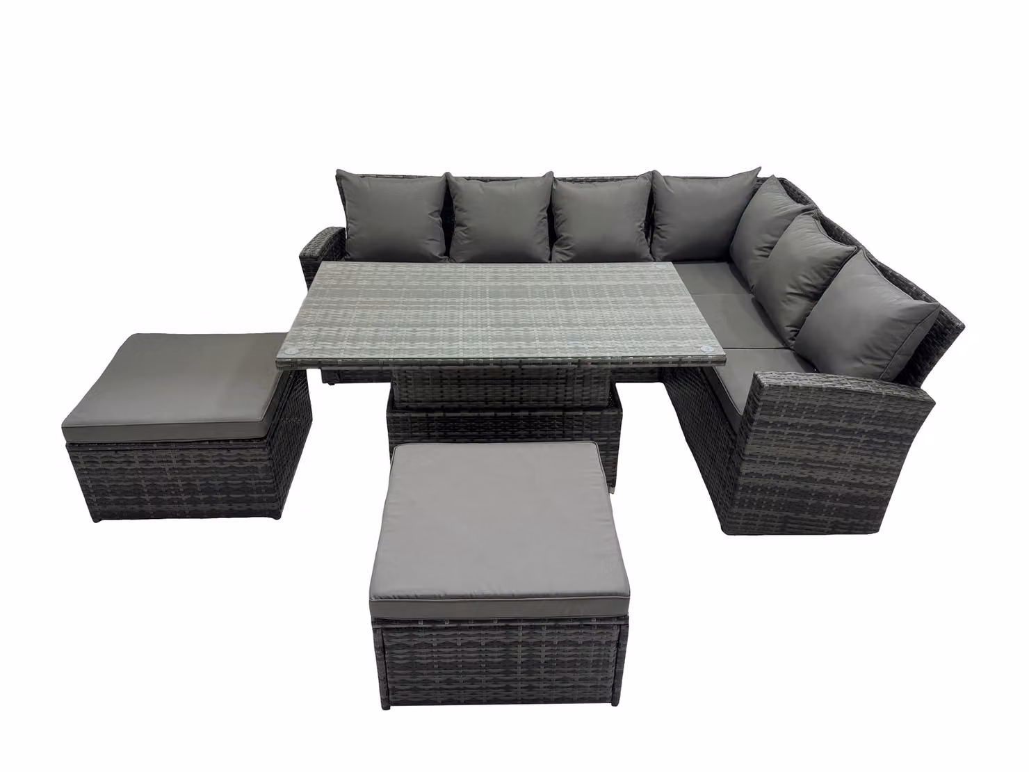 Fimous 8 Seat Rattan Garden Furniture Corner Sofa Set in Dark Grey with 2 Ottomans and Coffee Table – 2