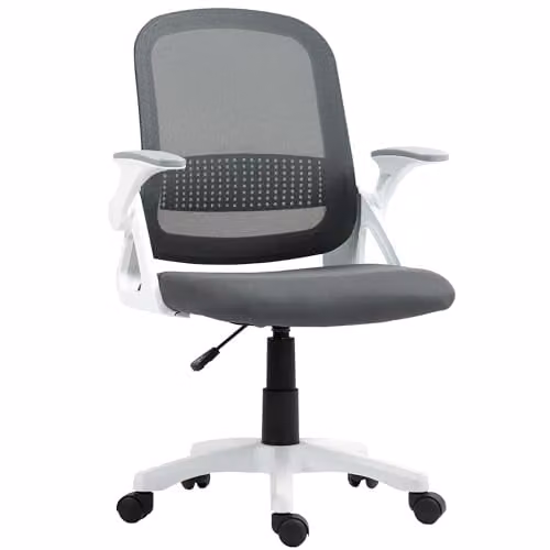 HOMCOM Ergonomic Swivel Computer Chair with Flip-up Armrests in Grey