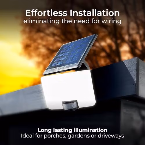 Luceco Solar Powered LED Outdoor Floodlight with PIR Motion Sensor, 1500lm, 11W, 4000K Cool White, Black, IP65, Adjustable – 3