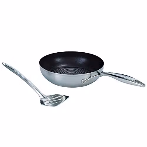 Circulon Silver Stainless Steel Non Stick Frying Pan with Slotted Turner, Diameter: 24 cm – 1