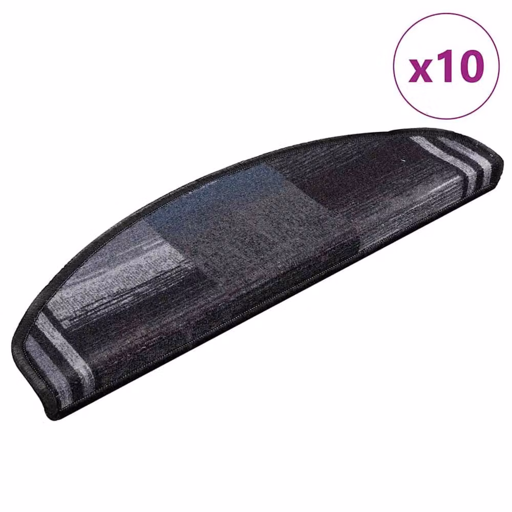 Berkfield Home Self-adhesive Stair Mats, 10 Pack, Black and Grey, W/D/H: 65 x 21 x 4 cm – 2