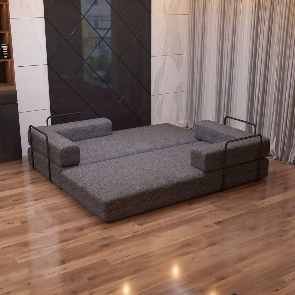 Sliding Wardrobes 4U 3 Seater Convertible Sofa Bed in Grey Sherpa Fabric with Metal Frame W/D/H: 203 x 72 x 72 cm – 3