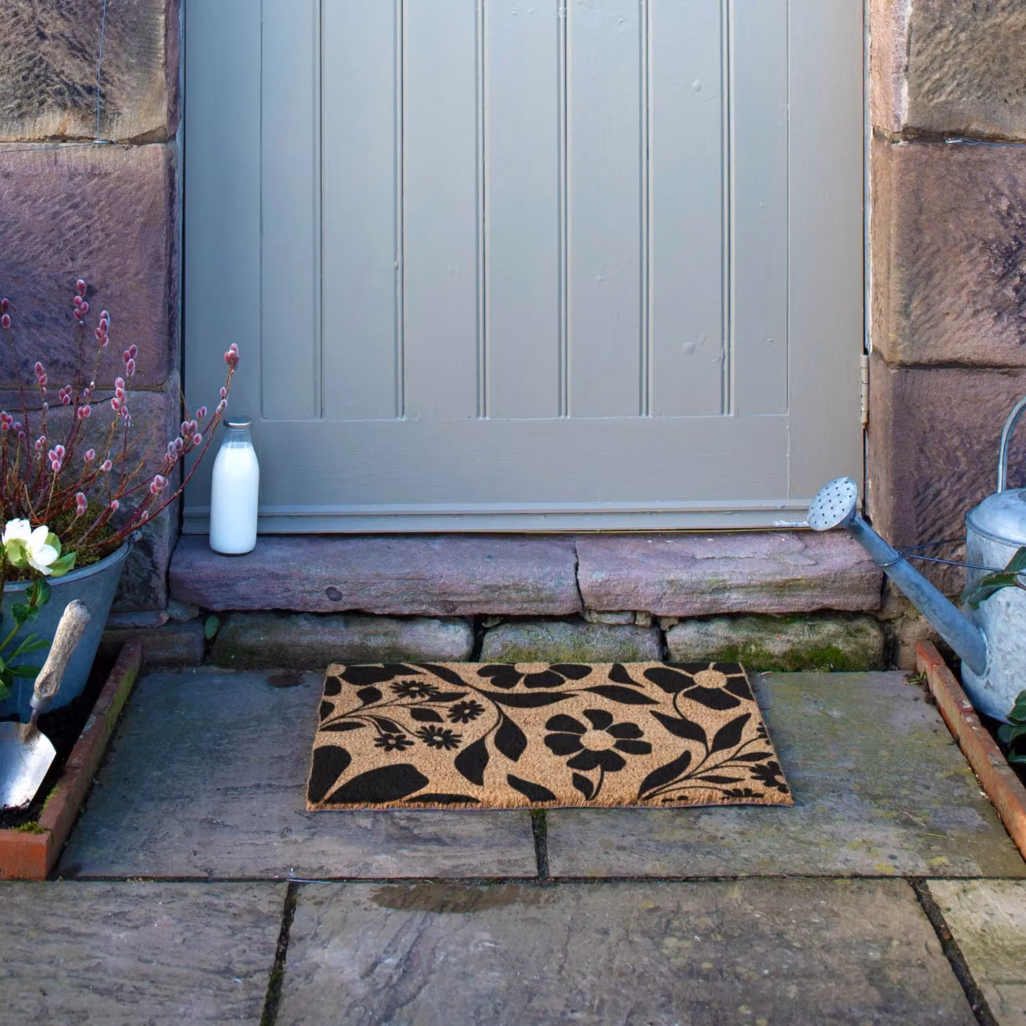 Artsy Mats Black Floral Pattern Coir Doormat in Brown, W/D: 60 x 40 cm – 4