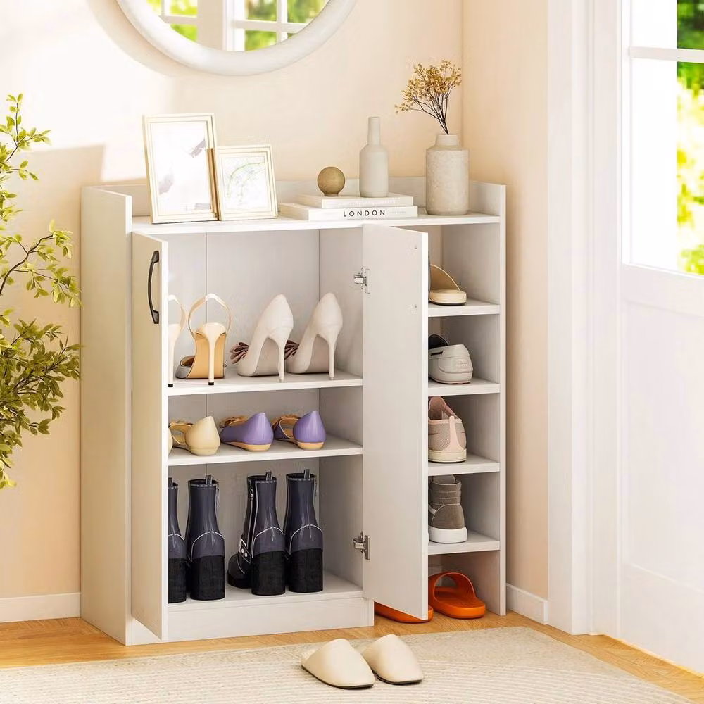 Kelvenix Modern Freestanding Wooden Rack with 2 Hinged Doors in Matt White – 2