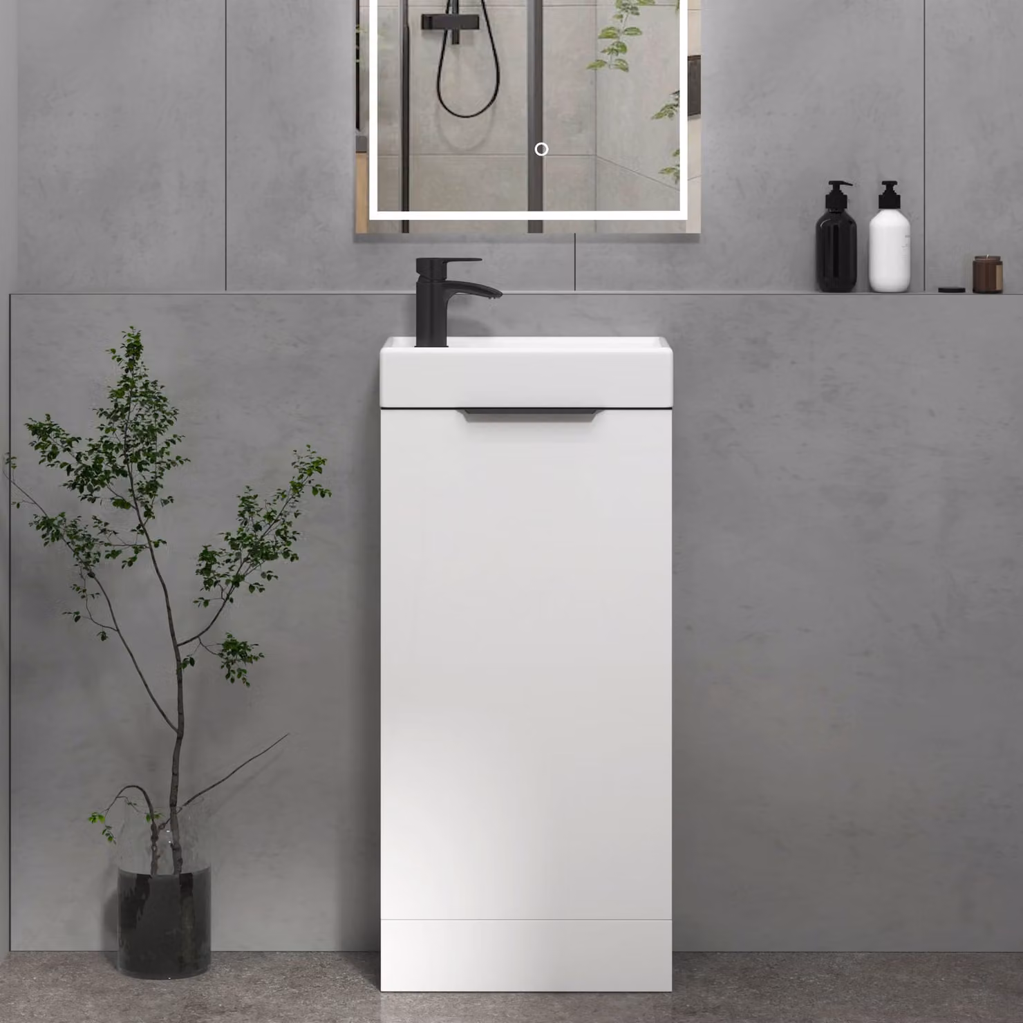 Royal Bathrooms Como 400mm Floor Standing Cloakroom Vanity Unit with Basin and 1 Soft Close Door in White Glossy Finish