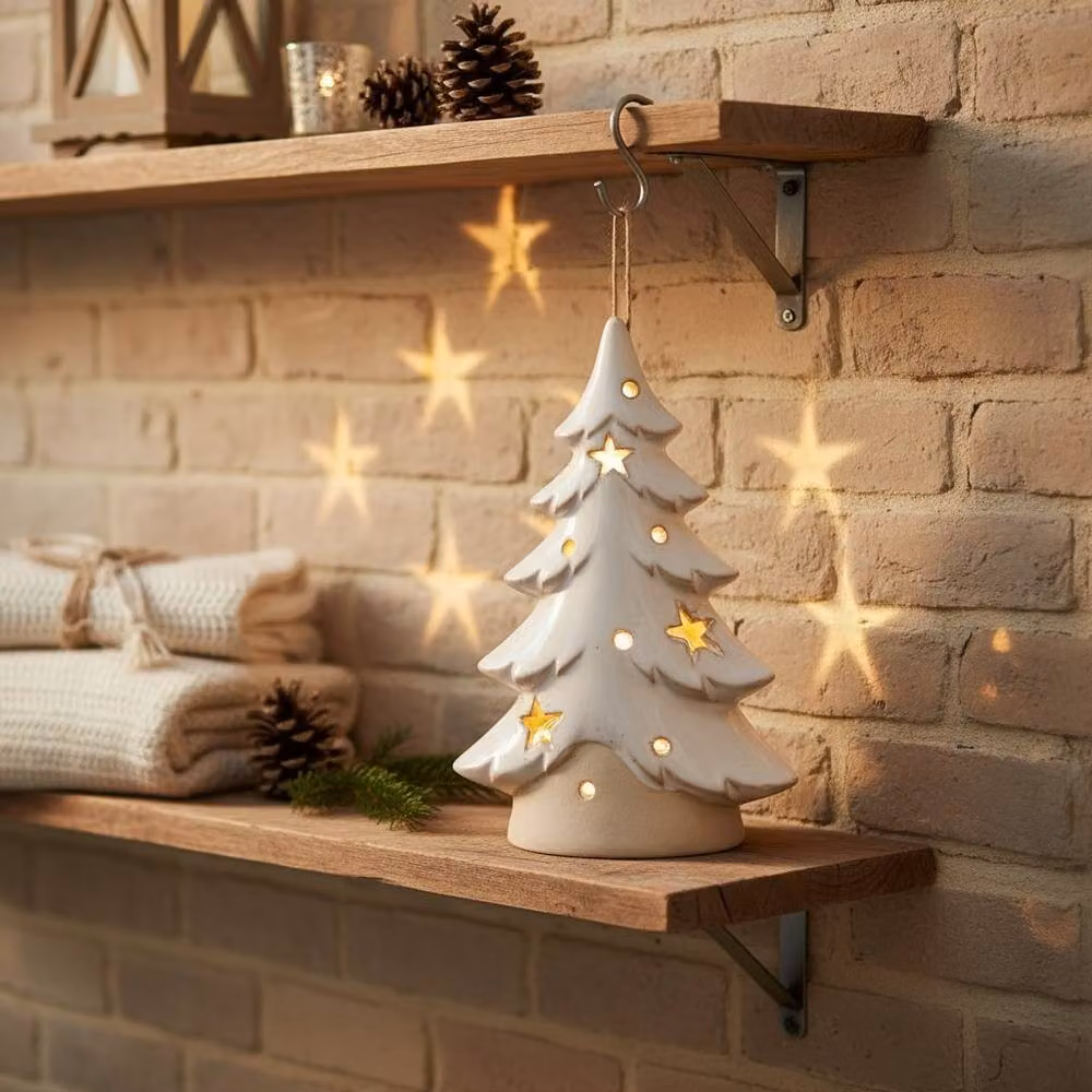 Four Candle Ceramic Tree Tealight Holder in White – 2