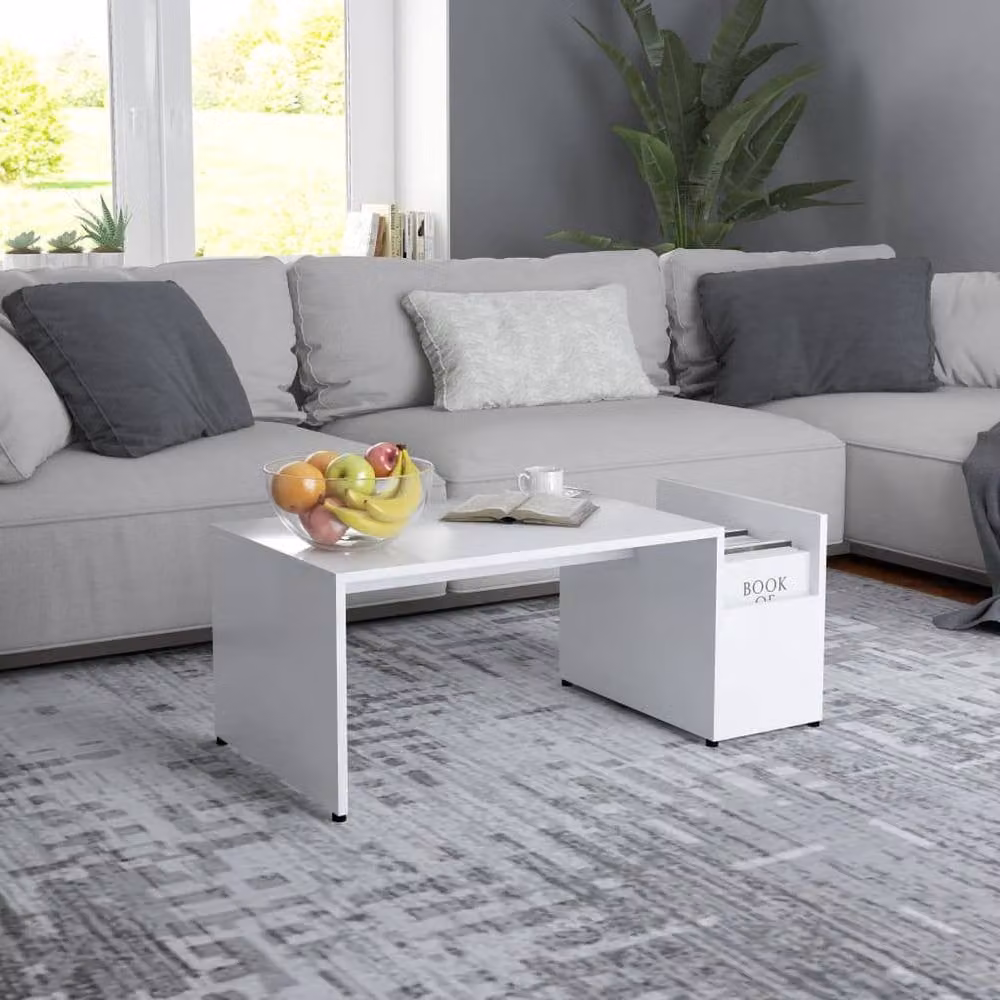 Berkfield Home Chic White Geometric Coffee Table in Matt Engineered Wood, W: 90 cm, D: 45 cm, H: 35 cm – 1