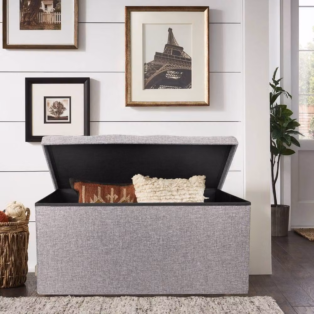 VOGREX Grey Velvet Folding Storage Box Pouffe Seat Stool, W/D/H: 38 x 38 x 38 cm – 3