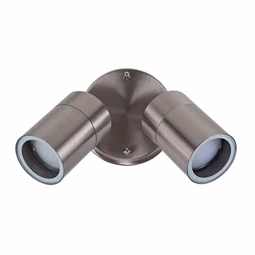 MiniSun Modern Stainless Steel Twin Wall Spotlight in Silver with 3W Warm White LED Bulbs