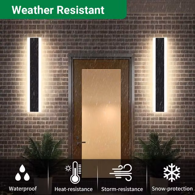 Ener-J 12W Outdoor LED Wall Light, Black IP65 Waterproof Up and Down Linear Bar with Warm White Light