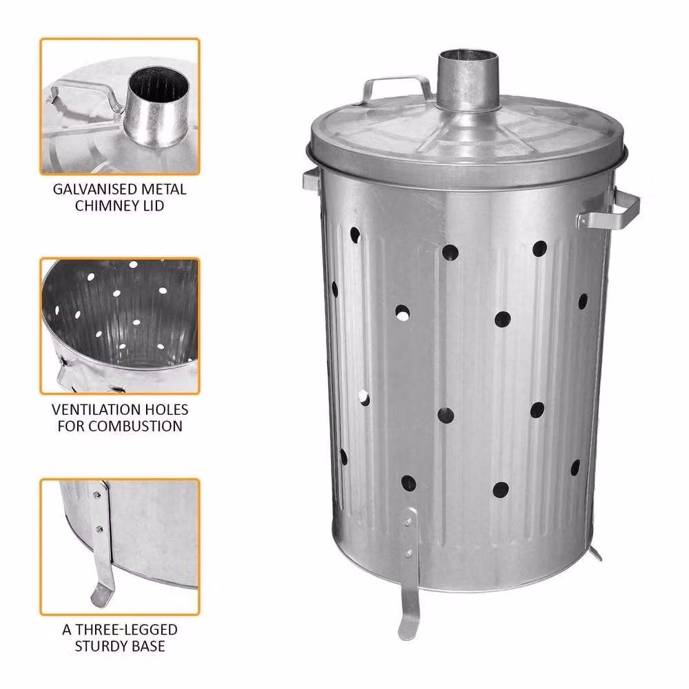 EONLION Set of 4 Large 90L Galvanised Steel Rubbish Bins with Flip Lid in Silver, Height: 100 cm – 2
