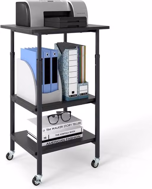 KORVIXA 3-Tier Printer Cart with Storage Shelves and Locking Wheels in Black – 1