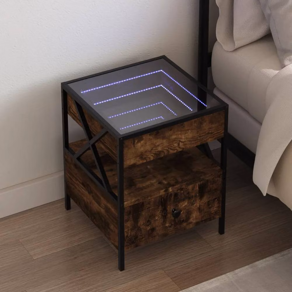 Berkfield Home Infinity LED Decorative Bedside Table in Smoked Oak Brown, W/D/H: 40 x 40 x 51 cm – 2