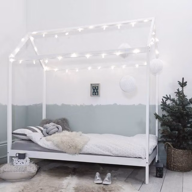Nöa and Nani Jansen Scandinavian Single Bed Frame in White Solid Pine Wood