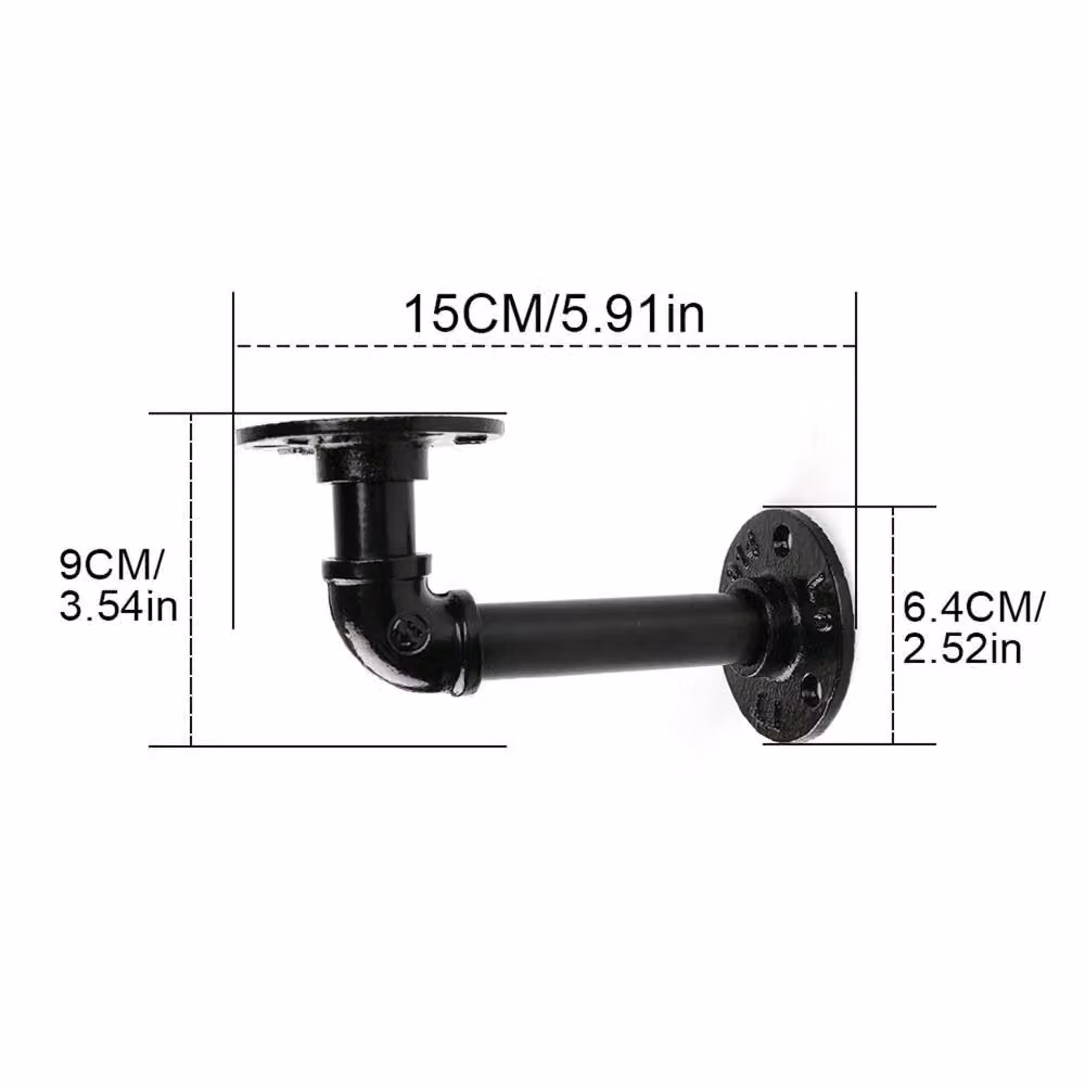 Havendro 8X Industrial Iron Pipe Shelf Brackets in Matt Black – 2