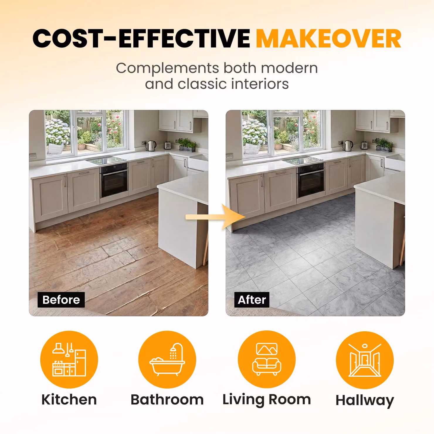 Novecrafto Self Adhesive Stone Look Vinyl Floor Tiles, Mid Grey, Pack of 30, W/D: 30.5 x 30.5 cm – 5