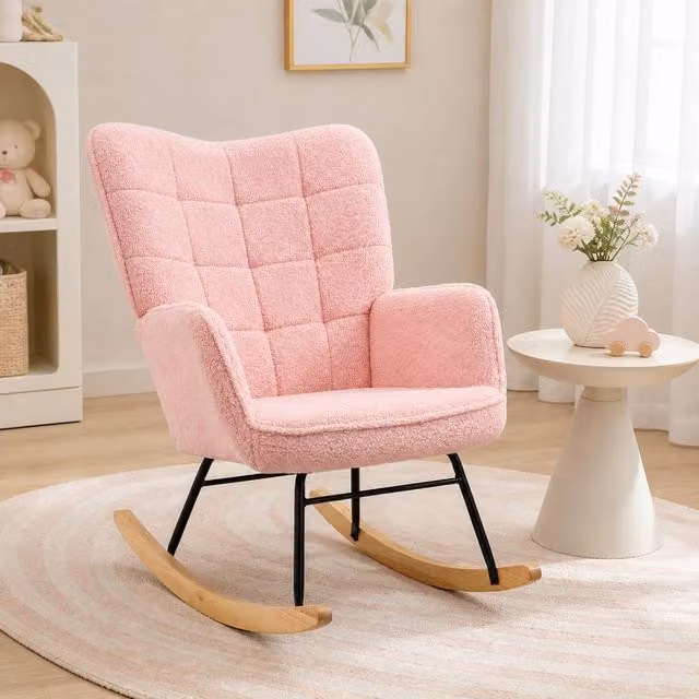 STILVORA Pink Bouclé Rocking Armchair with Armrests