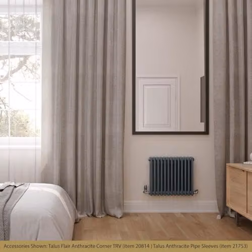 Alpha Anthracite 3 Column Traditional Cast-Iron Style Steel Radiator with Feet, H: 50 cm, W: 59.9 cm – 3