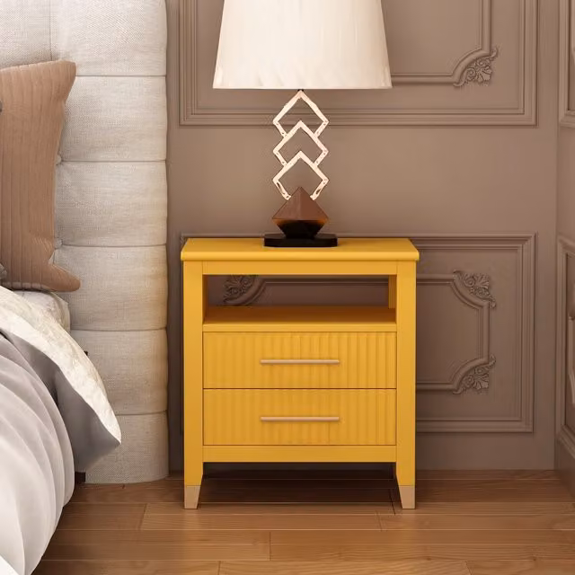 Biasi 2 Drawer Bedside Table with Shelf in Yellow