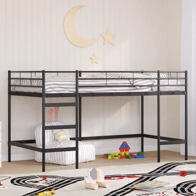 Berkfield Home Kids' Loft Bed Frame in Black Metal, W: 107 cm x L: 203 cm – 1