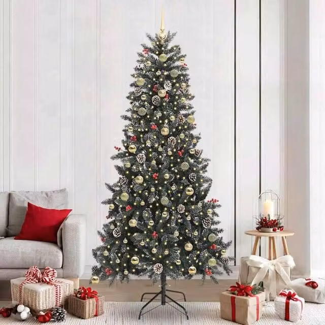Berkfield Home Artificial Christmas Tree, Green, W/D/H: 129.5 x 129.5 x 240 cm