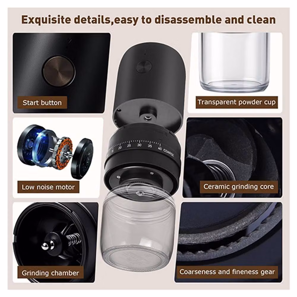 Dragodirect Portable Rechargeable Electric Coffee Grinder with Conical Ceramic Burr in Black – 3