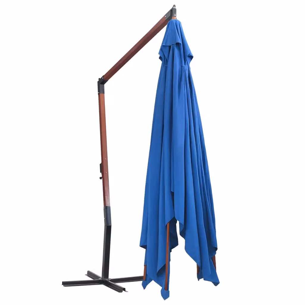 Berkfield Home Blue Cantilever Hanging Parasol with Lacquered Wooden Pole, W: 400 cm, D: 300 cm – 2