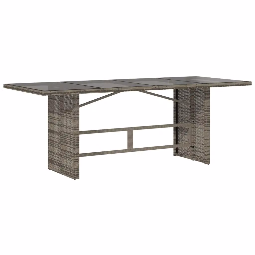 Berkfield Home Grey Poly Rattan Garden Table with Glass Top, W/D/H: 190 x 80 x 74 cm – 2