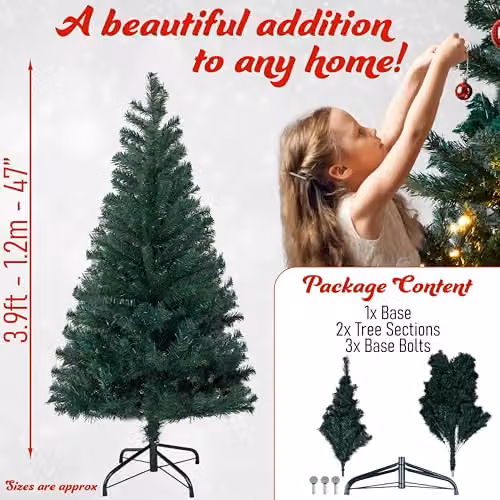 Deco Express Realistic Artificial Green Christmas Tree, H: 120 cm, W: 25.4 cm, D: 25.4 cm – 6
