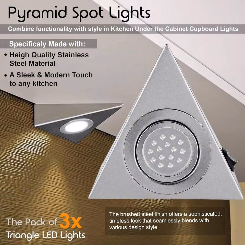 ATEK 3-Pack Dimmable LED Under Cabinet Lights with Motion Sensor, Silver Magnetic Stick-on Lights for Kitchen and Wardrobe – 3