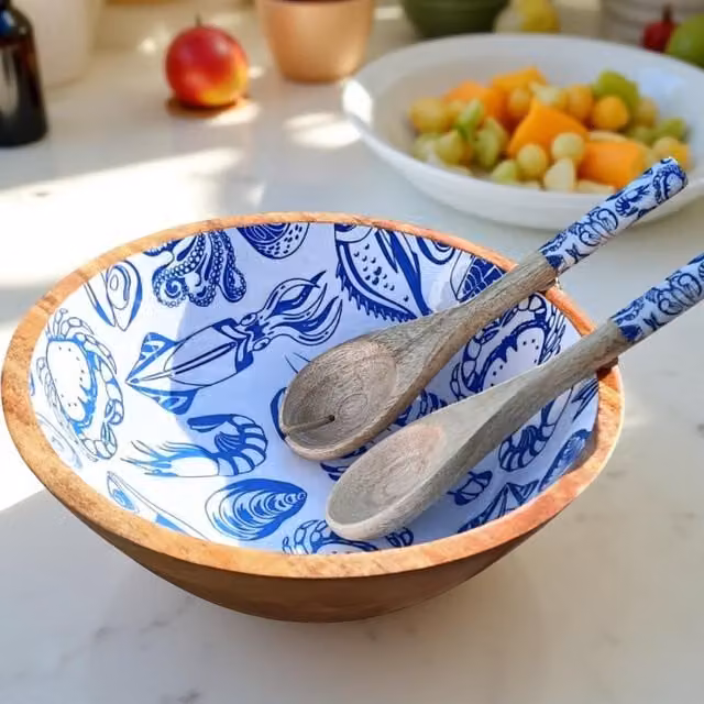 Hartsmede Ocean Medium Serving Bowl with Spoons in Blue