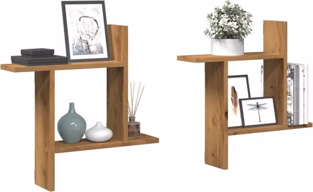 Berkfield Home Artisan Oak Wall Shelves, 2 Piece Set in Brown, W/D/H: 50 x 12 x 50 cm