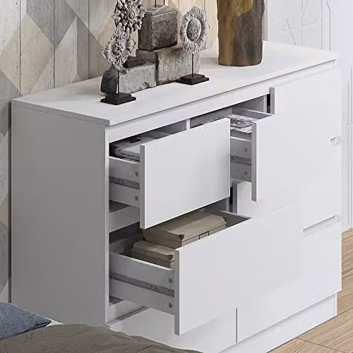 FWStyle Merchant 7 Drawer Chest of Drawers in Matt White, Scandinavian Style Bedroom Furniture, W106 x H81 x D40 cm – 4