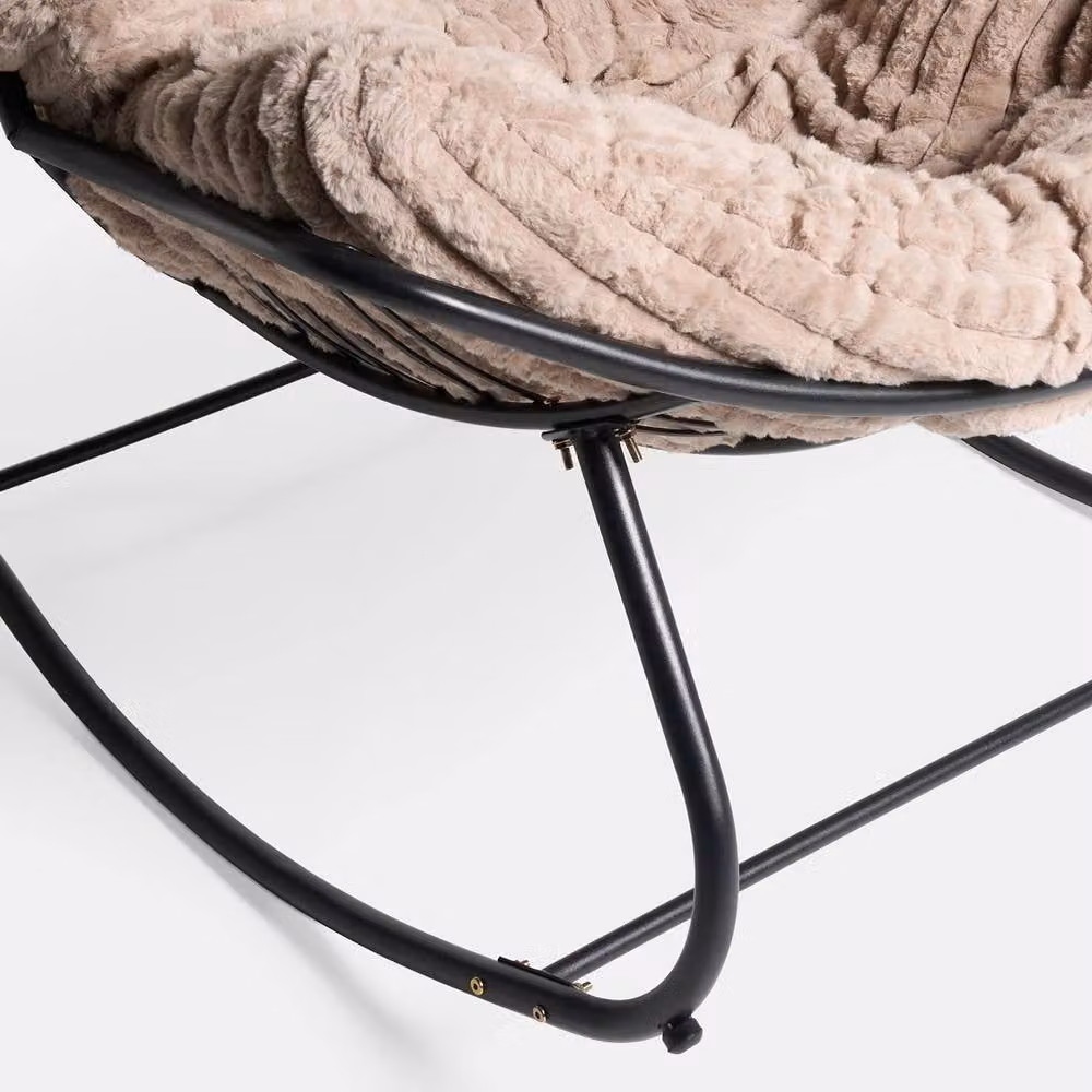 OHS Ribbed Faux Fur Rocking Chair with Upholstered Metal Frame in Beige/Sand – 5