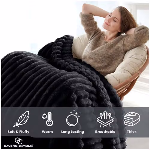 Gaveno Cavailia Black Fleece Throw Blanket, W/D/H: 150 x 200 cm – 3