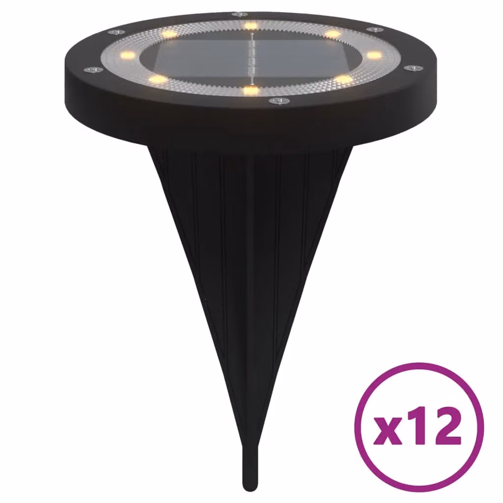 Berkfield Home Solar Ground Lights with Ground Spikes, 12 Pack, Warm White, Black – 2